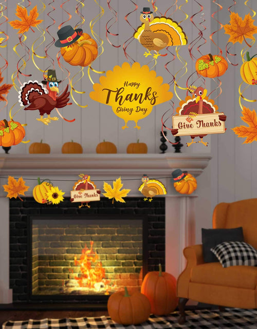 Load image into Gallery viewer, Blulu Thanksgiving Hanging Swirls Decorations Turkey Pumpkin Maple 30 Count
