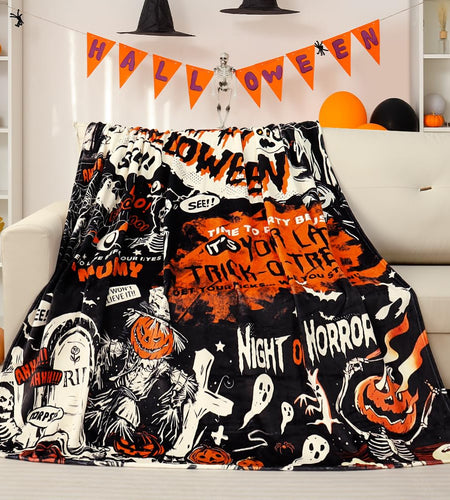 Tupmnbry Halloween Pumpkin Ghost Cat Throw Blanket Flannel 50x60