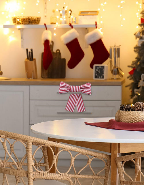 Load image into Gallery viewer, Hungdao Christmas Kitchen Towels 2 Pc Red White Stripes Decorative Bows
