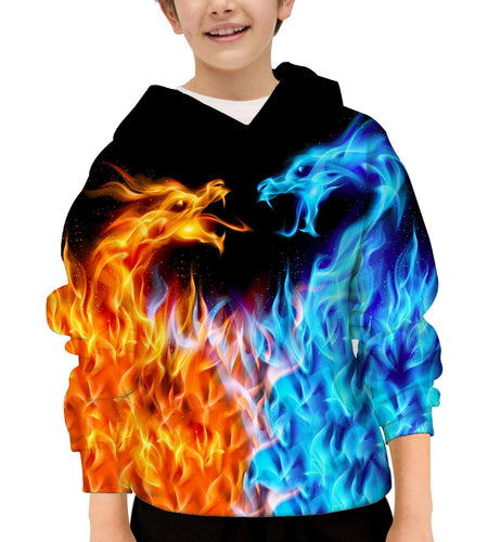 Zenzenze Fire Ice Dragon 3D Printed Hoodie Boys Girls Multicolor Size 6-16