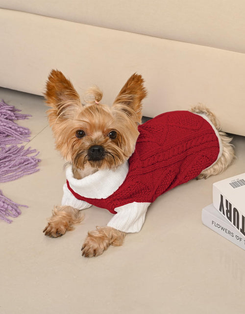 Load image into Gallery viewer, Lorehelina Dog Sweater Argyle Cable Knit Turtleneck Red Size S
