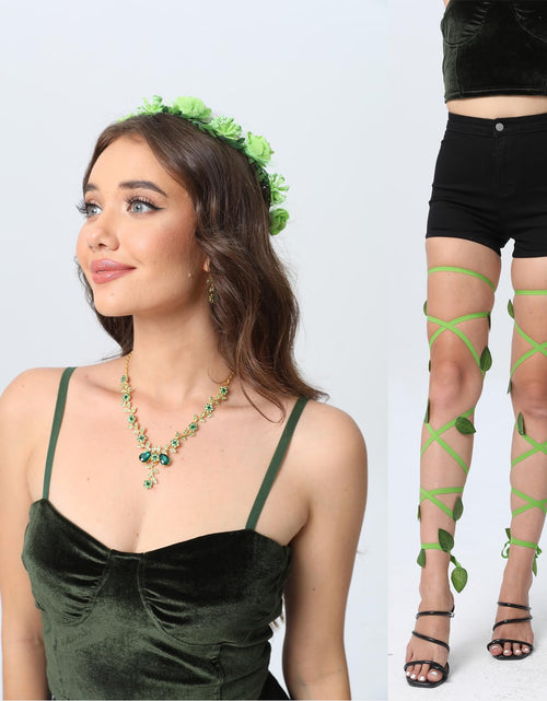 Load image into Gallery viewer, Xintorch Halloween Ivy Rave Leg Wraps Necklace Earrings Hairband Set Green
