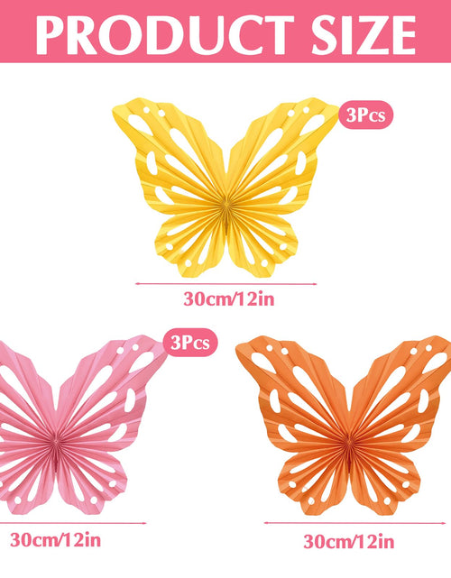 Load image into Gallery viewer, SUNBEAUTY Butterfly Paper Fans Wall Decor Set of 9 Party Paper Decorations
