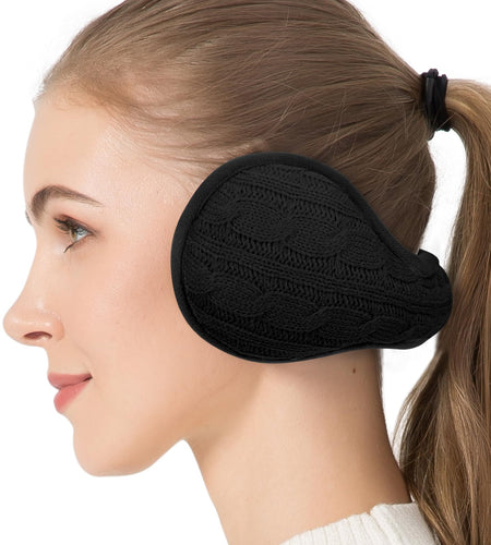 Venswell Knit Ear Muffs Winter Soft Fleece Adjustable Zz-black+white 2 PCS