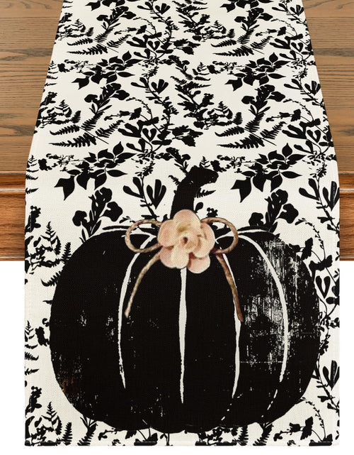 Load image into Gallery viewer, Artoid Mode Pumpkin Leaves Darkness Flower Fall Table Runner Black 13x36 Inch
