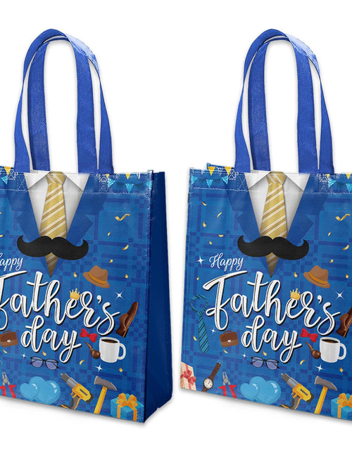 Load image into Gallery viewer, delaimastor 16Pcs Father's Day Non-Woven Gift Bags Blue Black 7.8x3.1x9.8in

