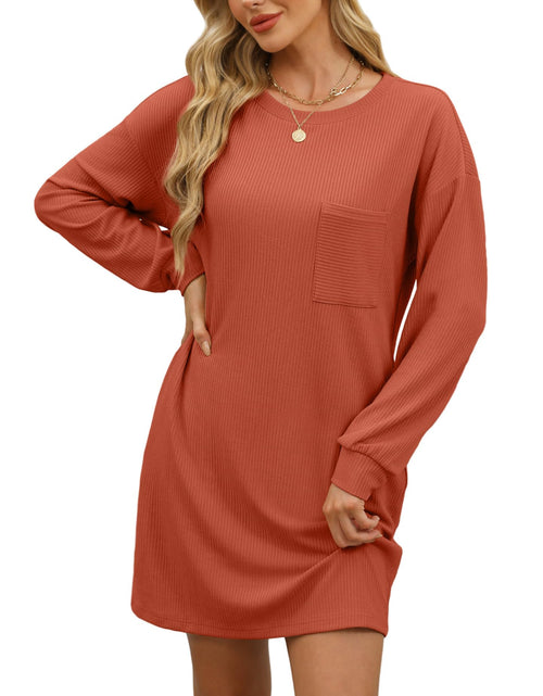 Load image into Gallery viewer, WIHOLL Fall Long Sleeve Mini Dress with Pockets Caramel Size L
