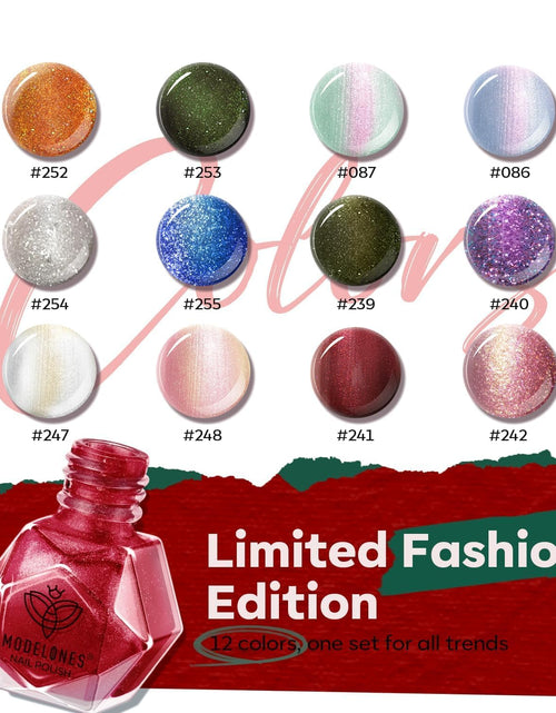 Load image into Gallery viewer, modelones Nail Polish Set 12 Colors Winter Sparkle Glitter Red Green Gold
