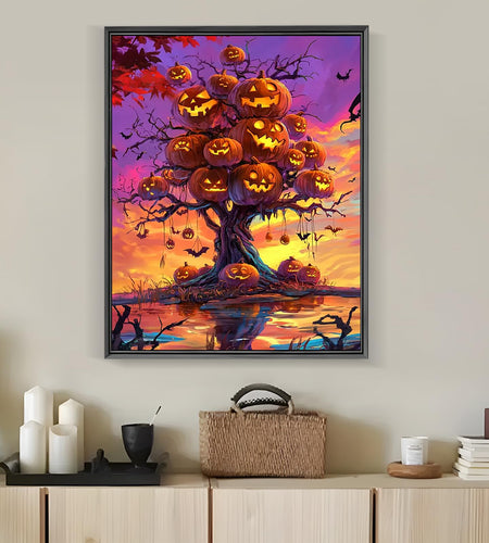 LKHMVCA Halloween Pumpkin Tree Diamond Painting Kit 11.8x15.7 Inch