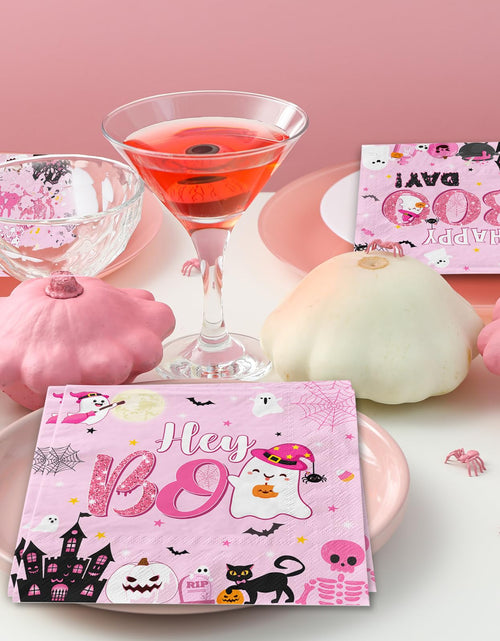 Load image into Gallery viewer, Lenyunge Pink Halloween Birthday Ghost Party Decorations Napkins 48pcs
