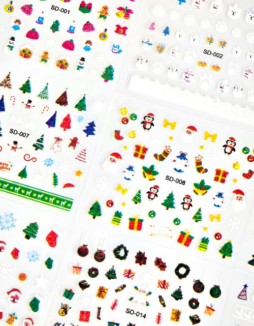 Load image into Gallery viewer, Namrec Christmas Nail Stickers 5D Embossed Santa Snowflake Colorful 2 Sheets

