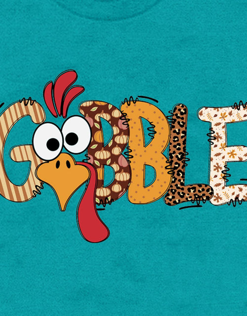 Load image into Gallery viewer, Dabon Thanksgiving Turkey Leopard Letter Print Tee Tops Cyan Size XL
