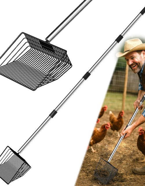 Load image into Gallery viewer, MENGBEI Chicken Poop Scooper Stainless Steel 15-54" Telescoping Handle 8" Wide

