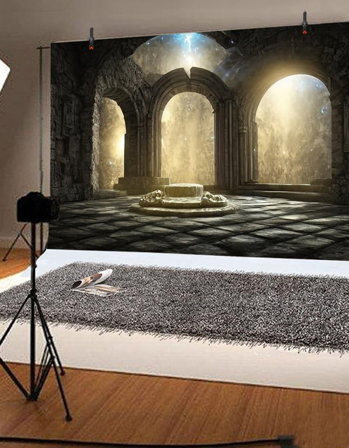 Load image into Gallery viewer, DORCEV Gothic Castle Ruins Backdrop Vintage Foggy Fantasy 12x8ft Grey Vinyl
