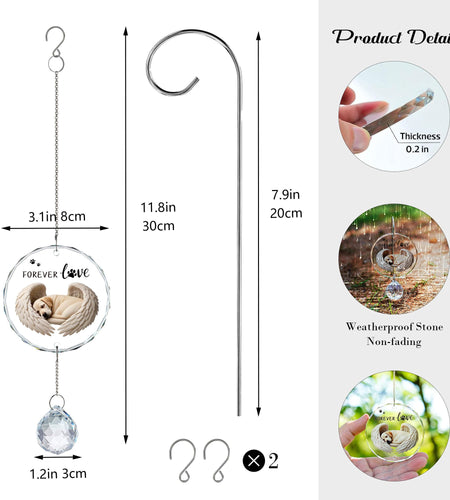 YU FENG 11.8in Dog Angel Crystal Suncatcher Memorial Rainbow Bridge