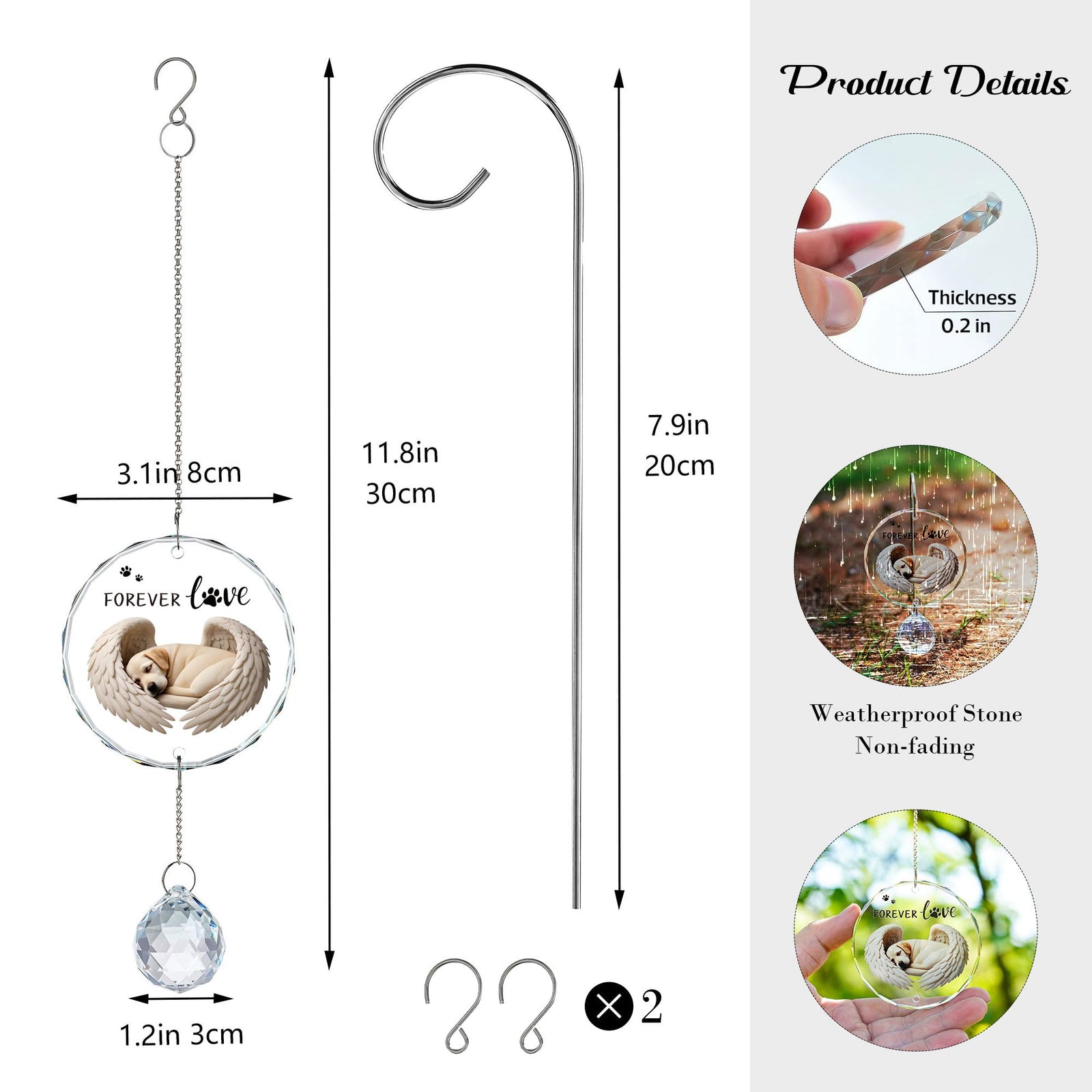 YU FENG 11.8in Dog Angel Crystal Suncatcher Memorial Rainbow Bridge