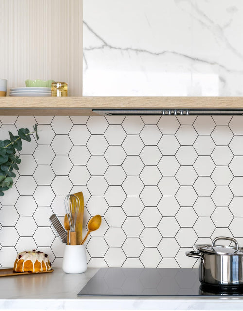 Load image into Gallery viewer, Yipscazo Hexagon Peel Stick Backsplash Tile SPC Faux Marble Pure White 1 Sheet
