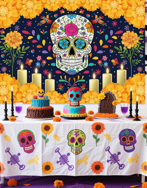 Load image into Gallery viewer, Sendy Day of The Dead Sugar Skull Backdrop 7x5ft Vibrant Colors Vinyl
