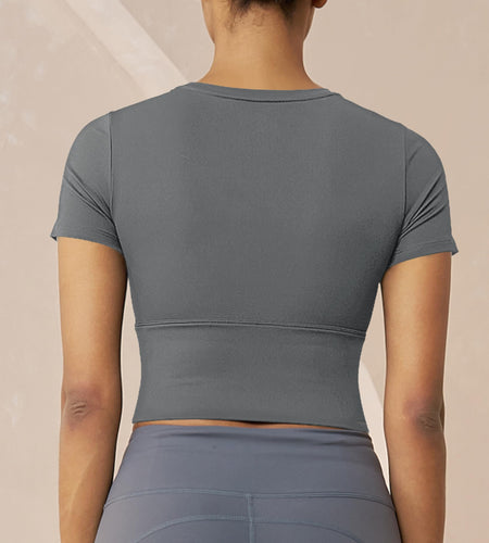 MAGCOMSEN Womens Crop Workout Top Yoga Athletic Short Sleeve Gray Size XS
