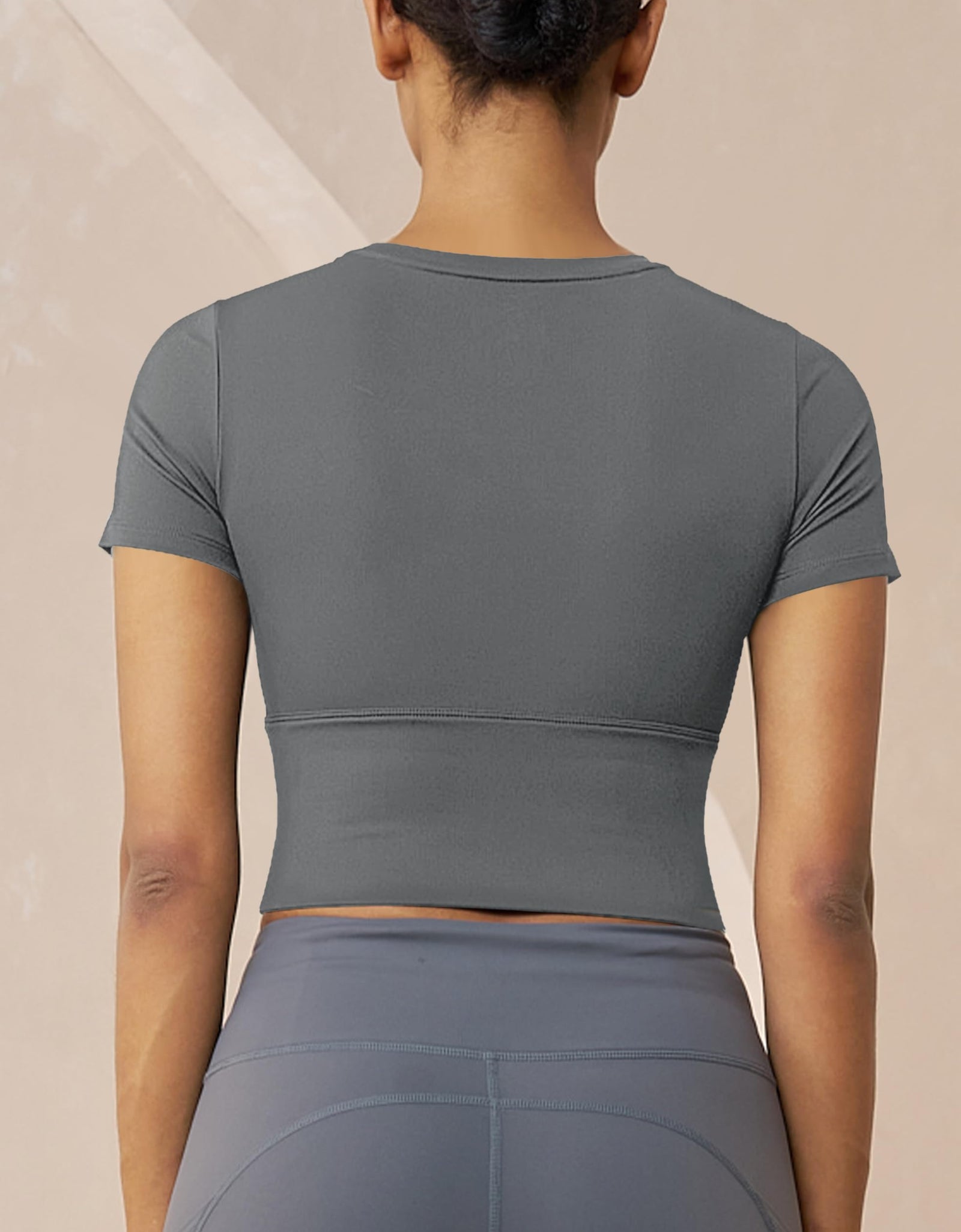 MAGCOMSEN Womens Crop Workout Top Yoga Athletic Short Sleeve Gray Size XS