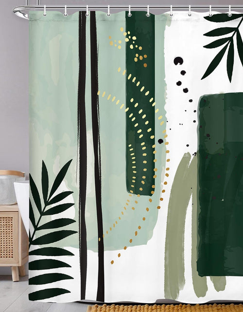 Load image into Gallery viewer, Torich Mid Century Boho Geometric Waterproof Shower Curtain 69x72 Green 12pc
