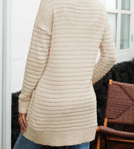 CiCiBird Women Long Fuzzy Knit Cardigan Sweater Open Front Beige Size XL