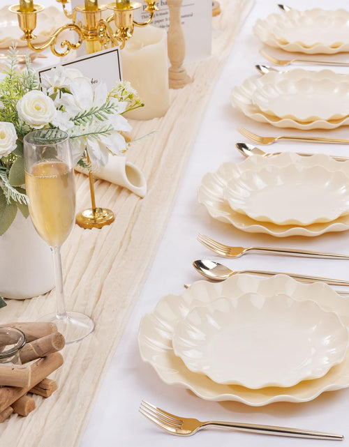 Load image into Gallery viewer, LIYH 24 Pcs Plastic Plates Reusable Scalloped Beige BPA Free 12 Guests
