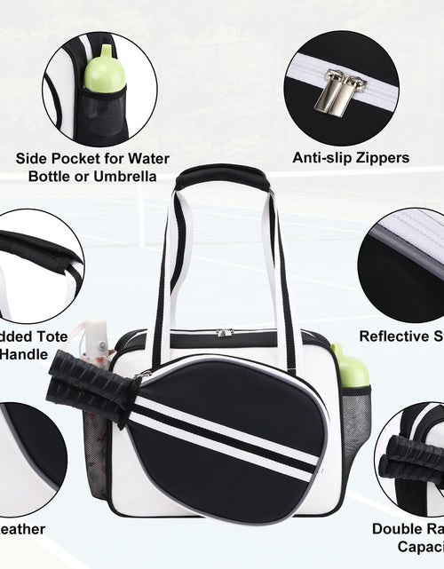 Load image into Gallery viewer, SPOENGRU PU Leather Pickleball Paddle Bag Small Black Fashion Tote
