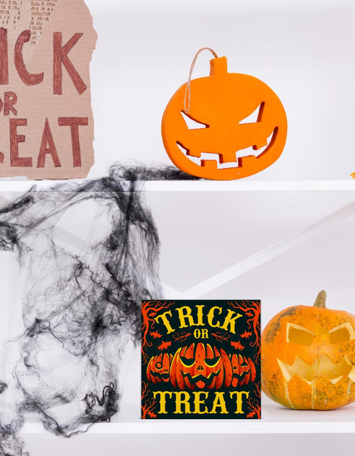 Load image into Gallery viewer, Hijie Halloween Wooden Pumpkin Sign Spooky Home Decor 5x5 Inches TREAT

