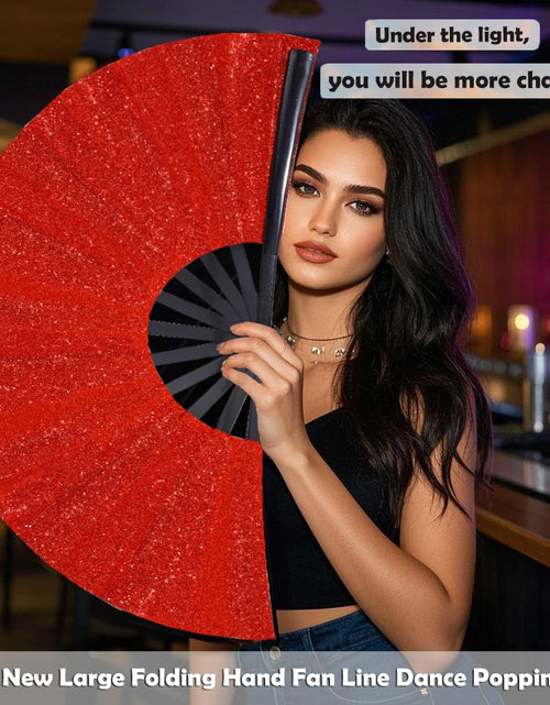 Load image into Gallery viewer, GeGeYa Large Folding Hand Fan Red Glitter for Dance Party Outdoor Decor
