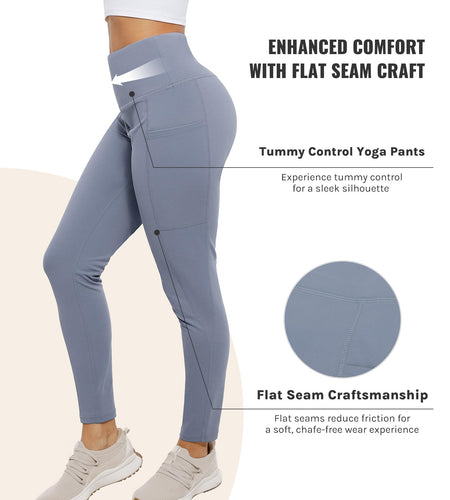 Cosmolle High Waisted Yoga Leggings with Pockets Grey Size L