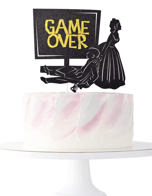 Load image into Gallery viewer, Little Man Game Over Wedding Cake Topper Double-sided Black Glitter 5.5x4.5in
