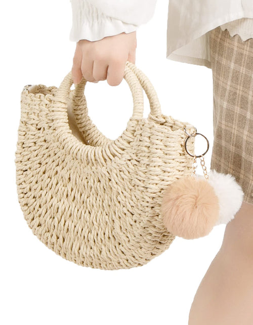Load image into Gallery viewer, Garemcy Women's Straw Crossbody Mini Travel Shoulder Tote Bag Beige
