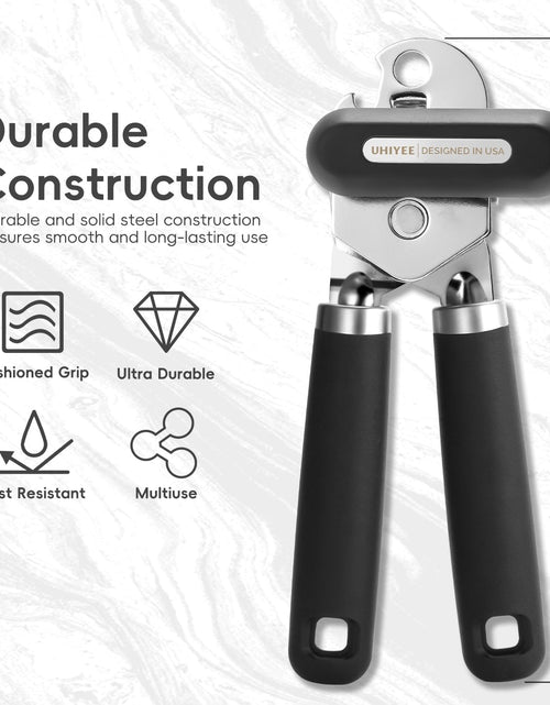 Load image into Gallery viewer, UHIYEE Manual Can Opener Heavy Duty Sharp Blade Soft Handle Black

