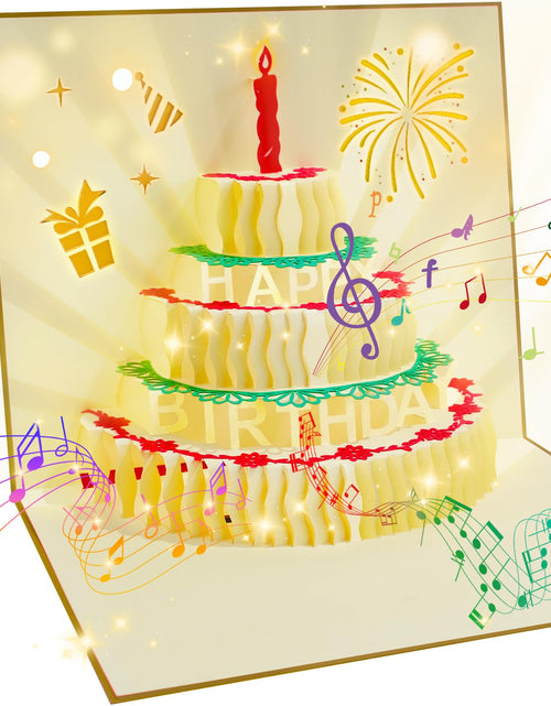 Load image into Gallery viewer, CANREVEL 3D PopUp LED Light Birthday Card Gold Candle Music Greeting
