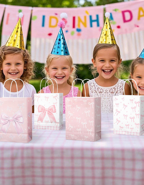 Load image into Gallery viewer, BOXOB Pink Bow Gift Bags 12pcs 8.27x6.3x3.15in Pink White Party Favor
