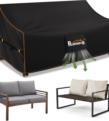 Rimwig Waterproof Outdoor Sofa Cover 89x89in V-Shape Black 420D Oxford Fabric