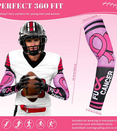 PABOBIT Breast Cancer Awareness Pink Ribbon Arm Sleeve Football 1Pair Size Adult