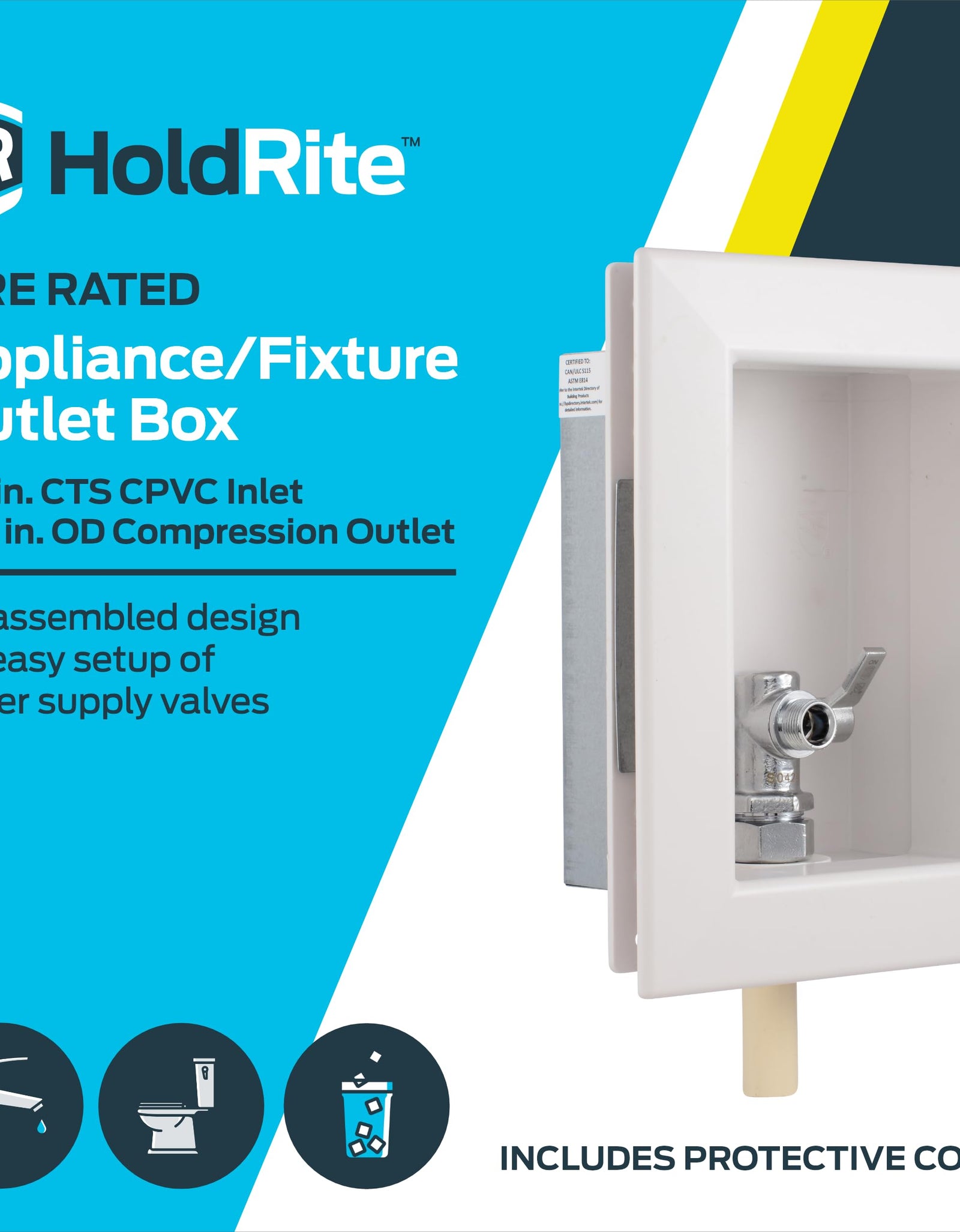 Holdrite 3/8" OD Compression Fixture Outlet Box Fire Rated 1/2" CTS CPVC