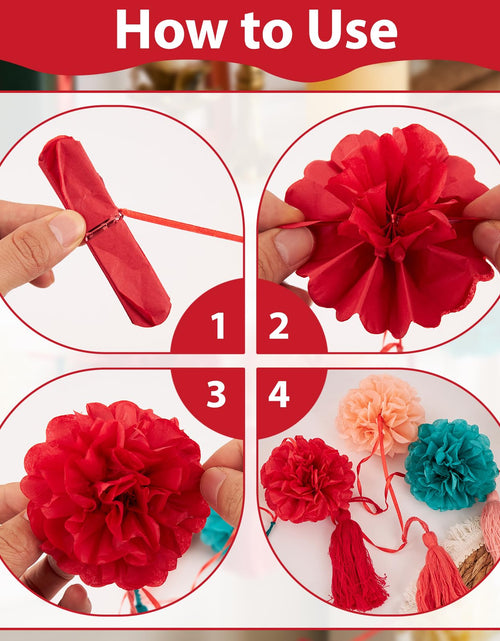 Load image into Gallery viewer, OBBOLO Tissue Paper Pompom Garland with Cotton Tassels 2 Pcs Red Green Pink
