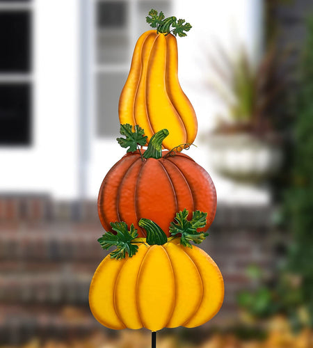 ALLADINBOX Rustic Stacked 3 Pumpkin Yard Stake Thanksgiving Fall Decor