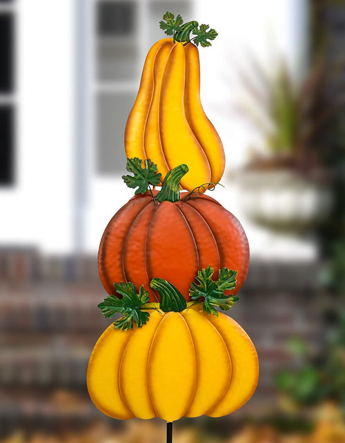 Load image into Gallery viewer, ALLADINBOX Rustic Stacked 3 Pumpkin Yard Stake Thanksgiving Fall Decor
