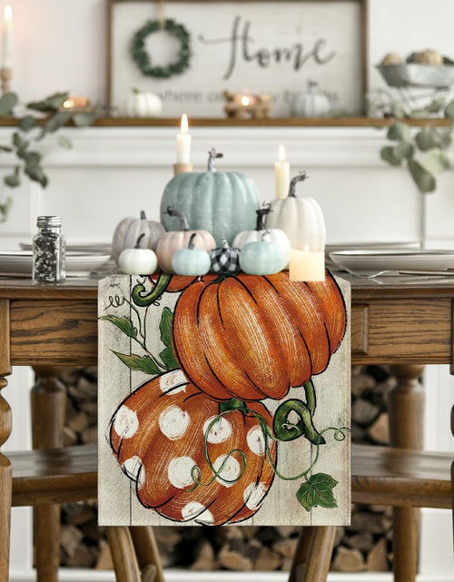 Load image into Gallery viewer, Artoid Mode Polka Dot Pumpkins Vine Wood Fall Table Runner 13x36 Inch
