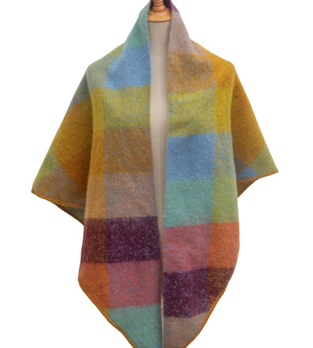 Wander Agio Women Shawl Winter Wrap Cashmere Plaid Scarf Yellow Blue Pink 6