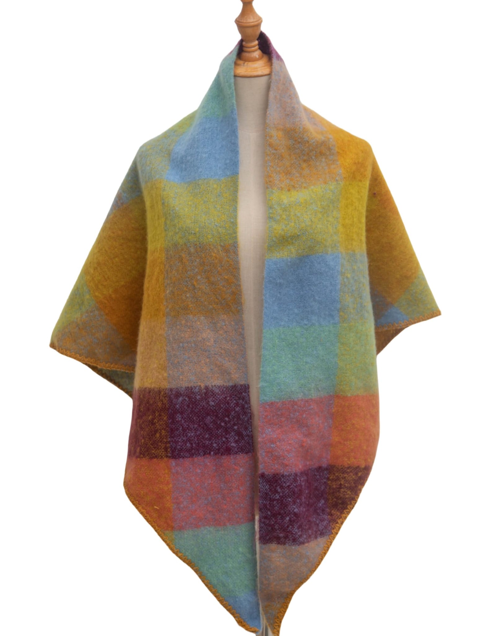 Wander Agio Women Shawl Winter Wrap Cashmere Plaid Scarf Yellow Blue Pink 6