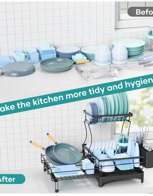 Load image into Gallery viewer, Gtyasm Extendable 2Tier Dish Drying Rack Drainboard &amp; Cutlery Holder Black Large
