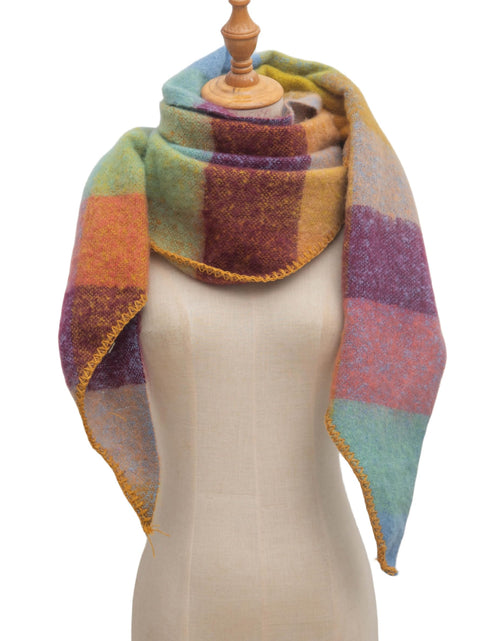 Load image into Gallery viewer, Wander Agio Women Shawl Winter Wrap Cashmere Plaid Scarf Yellow Blue Pink 6
