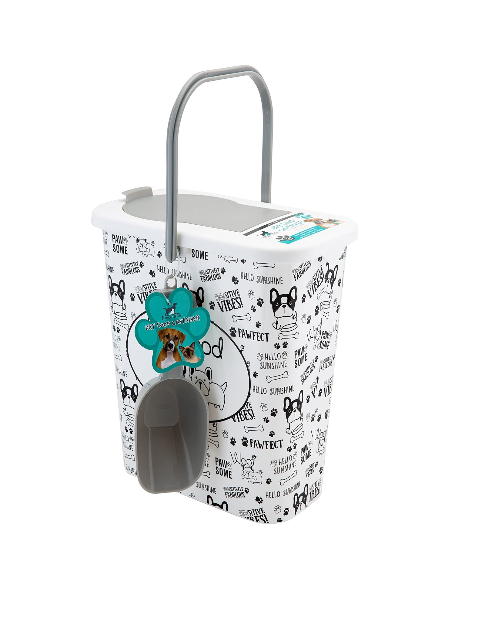 Pounce + Fetch 3 Gallon Pet Dry Food Container with Scooper White
