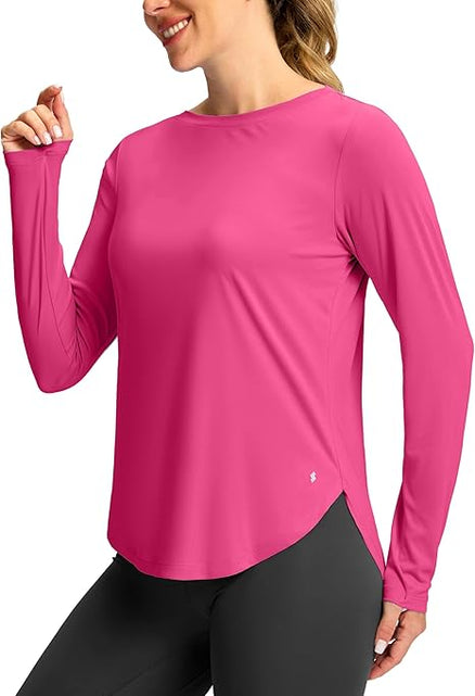 Load image into Gallery viewer, Soothfeel Women's Long Sleeve Cotton Workout Shirt Thumb Hole Sonic Pink Size XL
