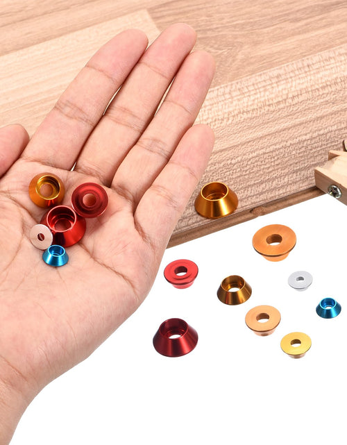 Load image into Gallery viewer, uxcell M6 Cone Cup Countersunk Washers Anodized Aluminum Red 50 Pcs
